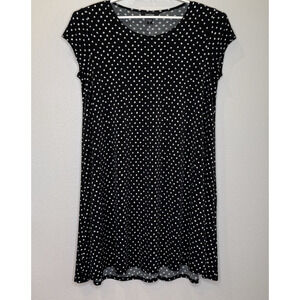 Karen Kane Swing Dress Size Large Black Polka Dots Cap Sleeve Round Neck Stretch